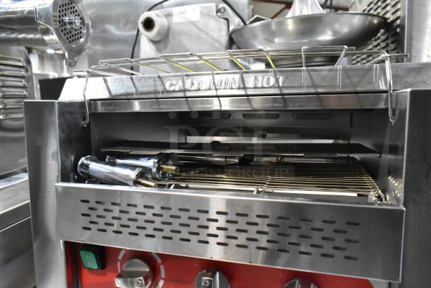 Brand new Avantco 184T3600D stainless steel conveyor toaster, 14.5" wide, 3" opening, 1200 slices/hr, 240V, scratch and dent.