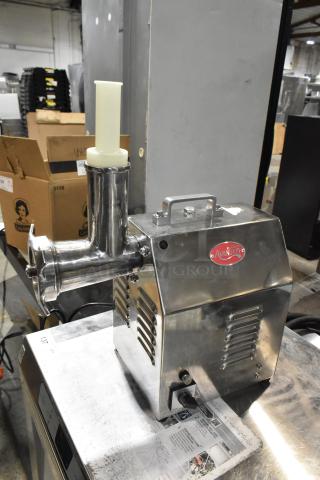 Brand new Avantco 177MG22R stainless steel meat grinder, #22, reverse function, 110V, 1 phase, minor cosmetic dents.