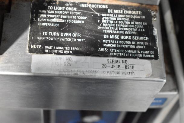 Duke 613-G2V convection oven label showing model and serial numbers; includes usage instructions.