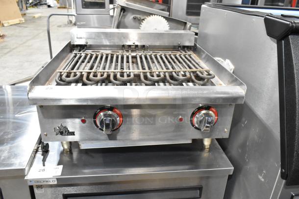 Star Max stainless steel commercial countertop electric griddle with dual control knobs, in used condition.
