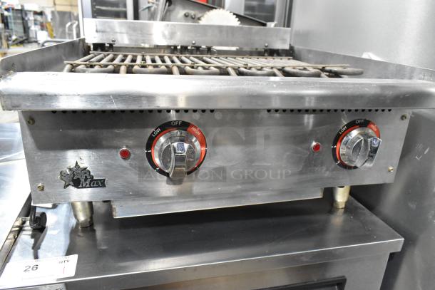 Star Max stainless steel electric griddle, commercial countertop model, features dual control knobs, used condition.