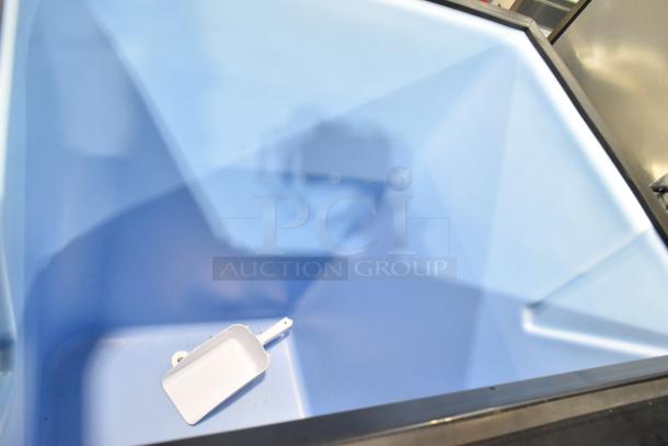 BRAND NEW Ice-O-Matic B55PSC stainless steel commercial ice bin, slight scratches and dents, includes white scoop.