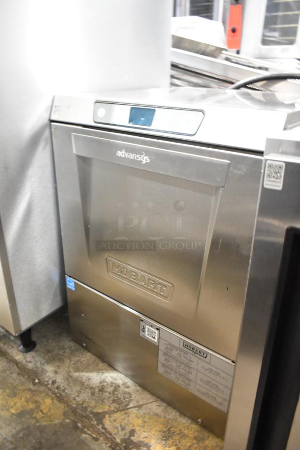 2023 Hobart LXER stainless steel commercial undercounter dishwasher, 120/208-240V, 1 Phase, model markings visible.