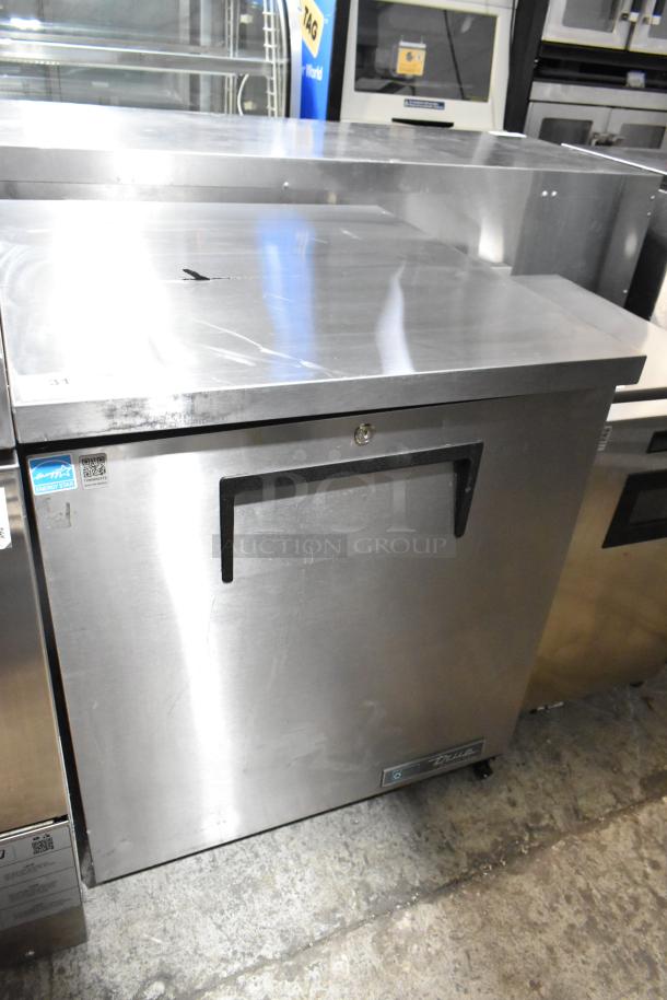 2024 True TUC-27-HC single door undercounter cooler, stainless steel, on casters, 115V, Energy Star label visible.