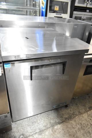 2024 True TUC-27-HC single door undercounter cooler, stainless steel, on casters, 115V, Energy Star label visible.