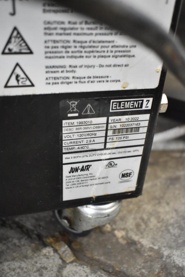 2022 Jun-Air 86R-3MN1-DSBHH Nitrogen Generator, stainless steel, commercial casters, 120V, 1 Phase, Element 7, excellent condition.