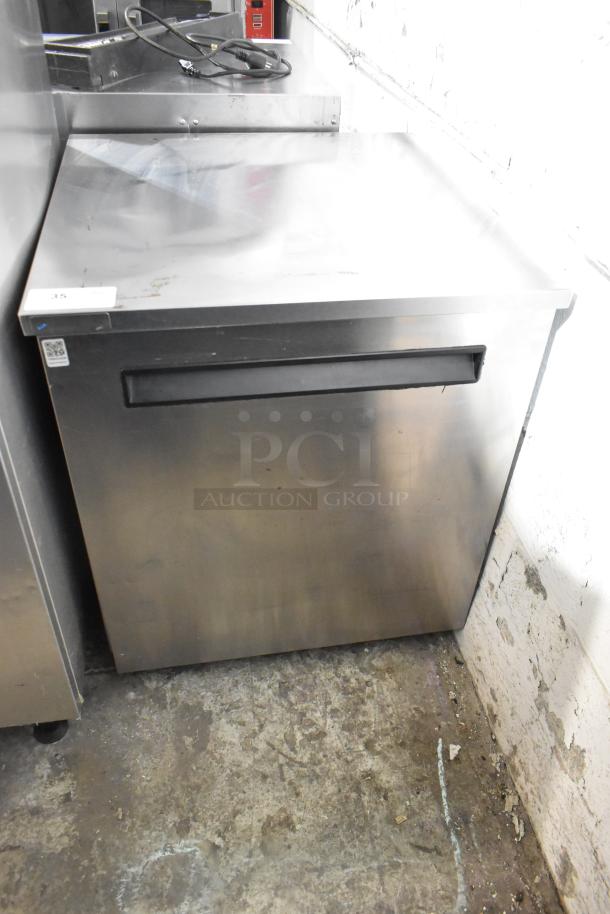 2019 Delfield stainless steel single door undercounter cooler, on commercial casters, 115 volts, 1 phase, good condition.