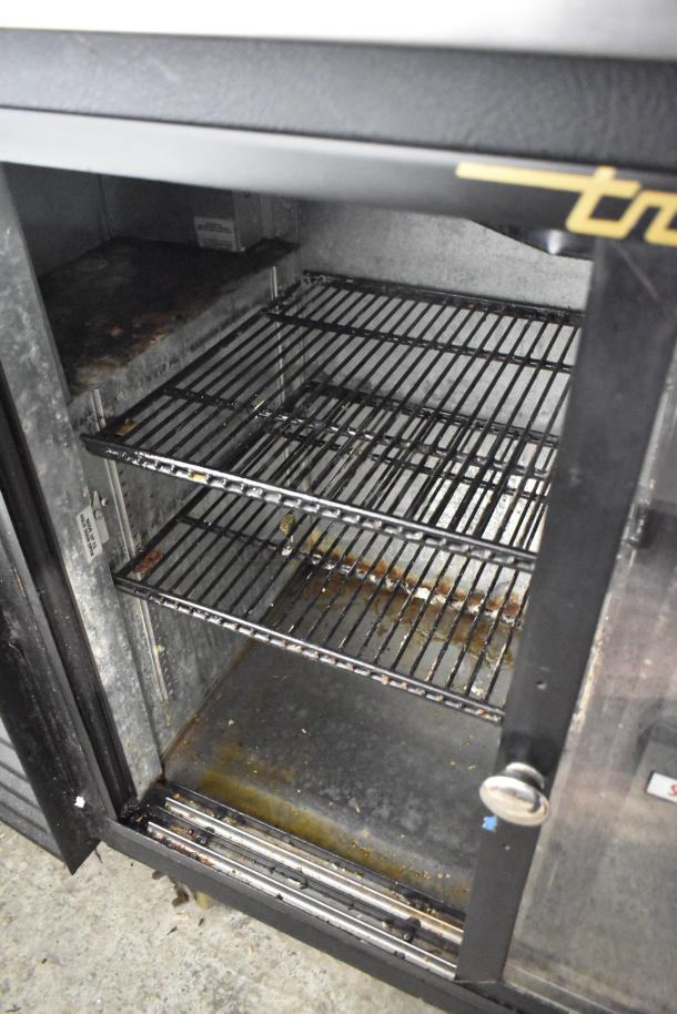 True TBB-24-48G-SD 2 door bar cooler, metal, commercial casters, weathered interior, 115V, 1 phase.