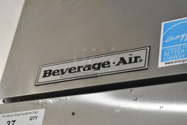 Beverage Air stainless steel 2-door cooler, with poly-coated racks and commercial casters, 115V, 1-phase.