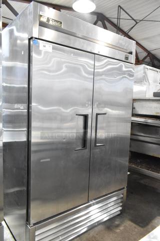 True TS-43 stainless steel commercial 2-door reach-in cooler, 115 volts, 1 phase, excellent condition with visible model label.