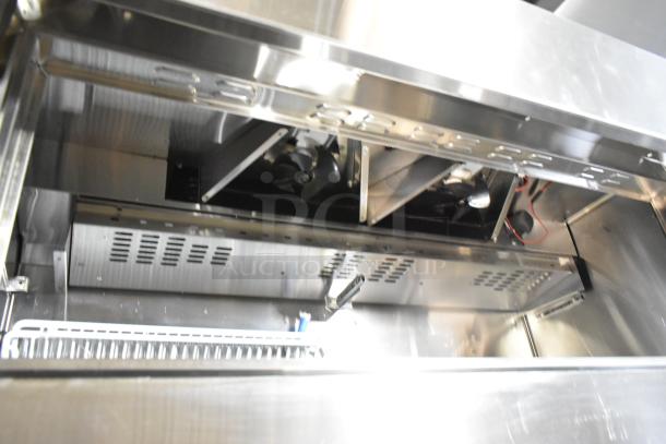 Atosa MSF8302GR stainless steel prep table, missing lid and door, showing interior and components. 115V, 1 Phase.