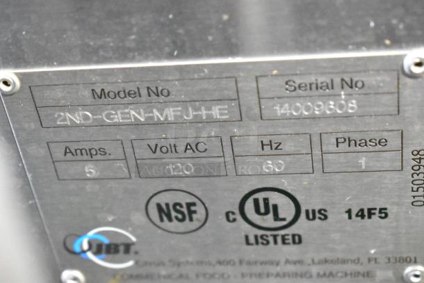 JBT 2ND-GEN-MFJ-HE stainless steel commercial citrus juicer, NSF and UL listed, 120V, 1 phase, tested and working.