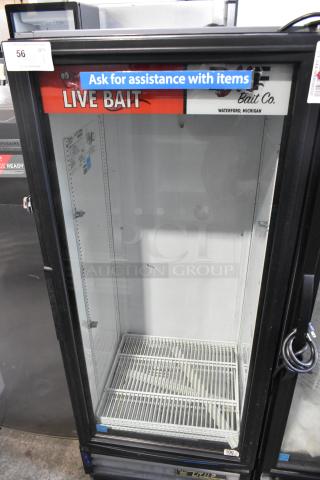 2016 True GDM-12-LD cooler merchandiser, metal, single door, poly-coated racks, 115V, 1 phase, "Live Bait" sign.