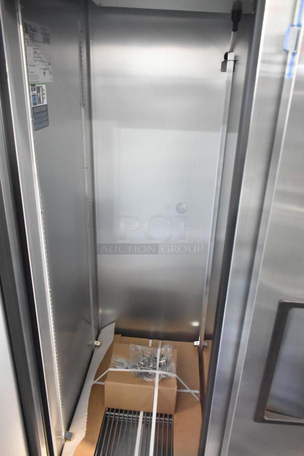 2025 True T-35-HC stainless steel cooler, new scratch and dent, with poly coated racks, 115V, 1 phase, interior view.