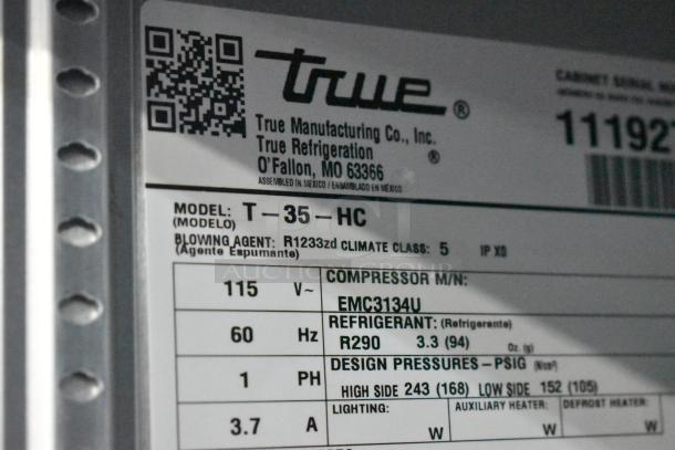 Brand new 2025 True T-35-HC 2-door commercial cooler. Stainless steel, poly-coated racks, 115V, 1-phase. Scratch and dent condition.