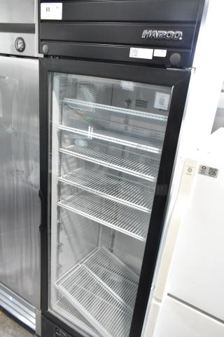 2019 Habco SE18 commercial cooler, single glass door, poly coated racks, 115V, 1 phase, in good condition.