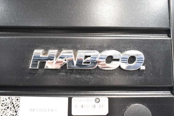 2019 Habco SE18 single door cooler; metal finish, poly coated racks, brand logo visible. 115 volts, 1 phase.