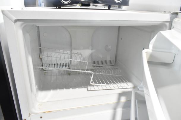 General Electric GE STS16ABSARWW reach-in freezer interior, white wire shelf, clean, compact size, 115 volts, 1 phase.