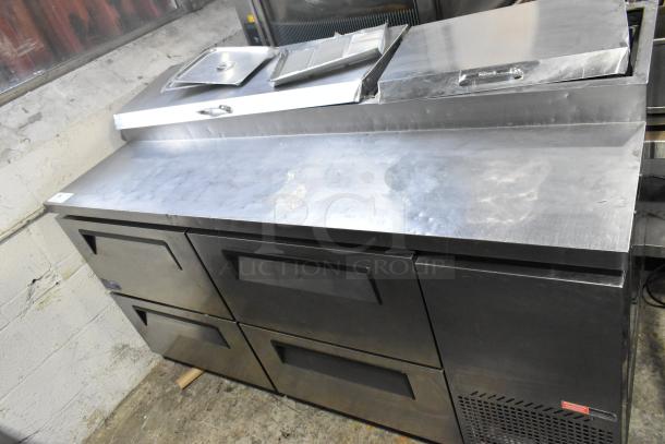 Turbo Air TPR-67SD-D4 stainless steel pizza prep table with 4 drawers, 115 volts, 1 phase, lightly used condition.