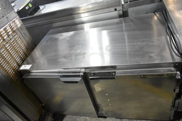 Beverage Air UCR48A stainless steel 2-door undercounter cooler, commercial grade, 115 volts, 1 phase, visible brand label.