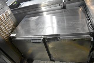 Beverage Air UCR48A stainless steel 2-door undercounter cooler, commercial grade, 115 volts, 1 phase, visible brand label.