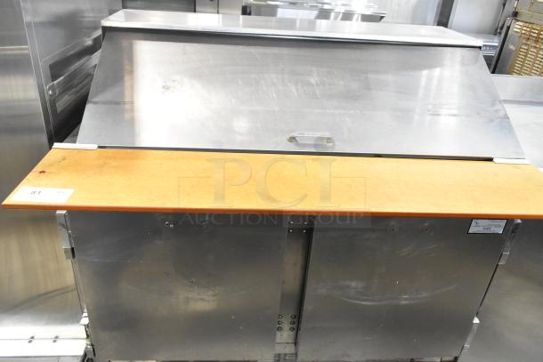 Beverage Air stainless steel commercial sandwich salad prep table, Bain Marie Mega Top, on casters. 115 Volts, 1 Phase.