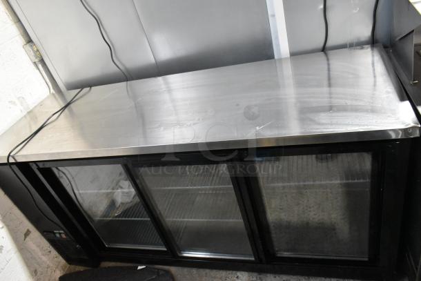 Avantco 178UBB72SHC 3-door back bar cooler, metal finish, good condition, 115V, 1 phase, model label visible.