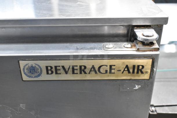 Beverage Air UCR48A undercounter cooler, stainless steel, 2 doors, 115V, visible logo and hinges, commercial condition.