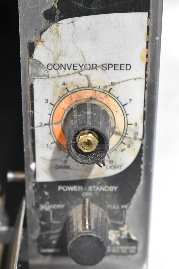 Star Holman stainless steel commercial conveyor toaster oven control panel with adjustable conveyor speed knob, used condition.