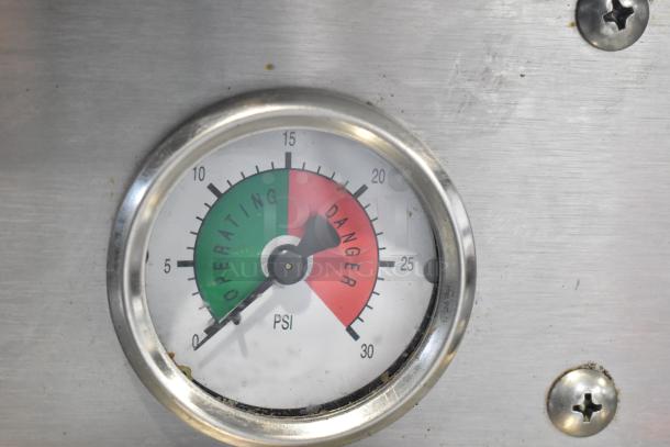 Cleveland PGM3002 pressure gauge with "Operating" and "Danger" zones, cylindrical metal casing, 0-30 PSI scale.