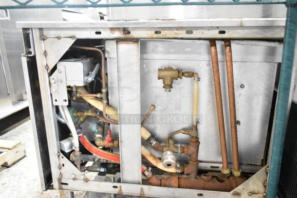 Cleveland PGM3002 stainless steel commercial floor steamer, natural gas, 16-pan capacity, 300,000 BTU, interior view.