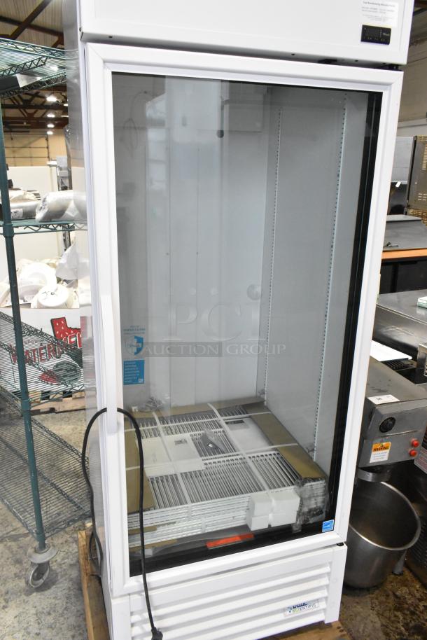 Brand new True TSCI-600R-G-PH single door cooler merchandiser with poly coated racks, 115V, 1 phase.