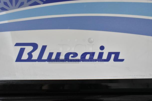 2022 Blue Air BKGF49-HC commercial freezer, 2 doors, metal, poly-coated racks, logo visible, 115 volts, 1 phase.