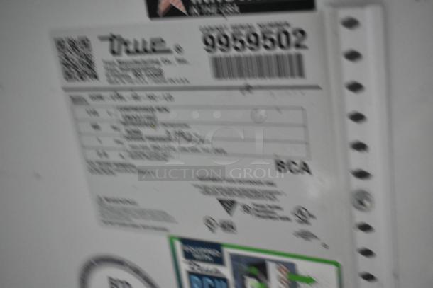 Label on a 2020 True GDM-41SL-60-HC-LD 2 Door Reach In Cooler. Details model, make, serial number, and electrical specs.