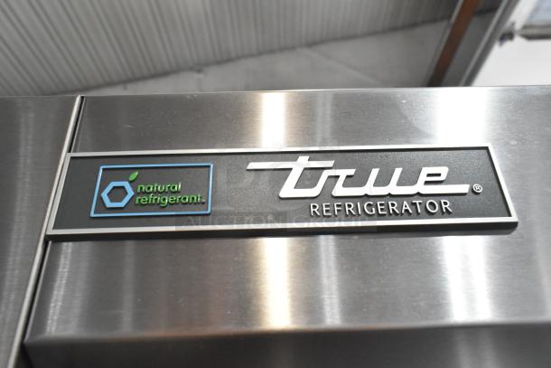 True T-35-HC stainless steel cooler, natural refrigerant label, commercial 2-door, poly-coated racks.