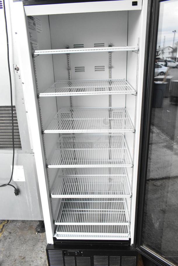 2019 Habco SE18 metal single door reach-in cooler with poly-coated racks. 115V, 1 phase. Clean interior, working condition.