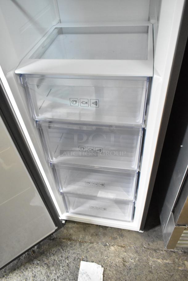 Samsung RZ11M7074SA upright freezer, 11.4 cu. ft., convertible, features clear drawers with food icons, excellent condition.