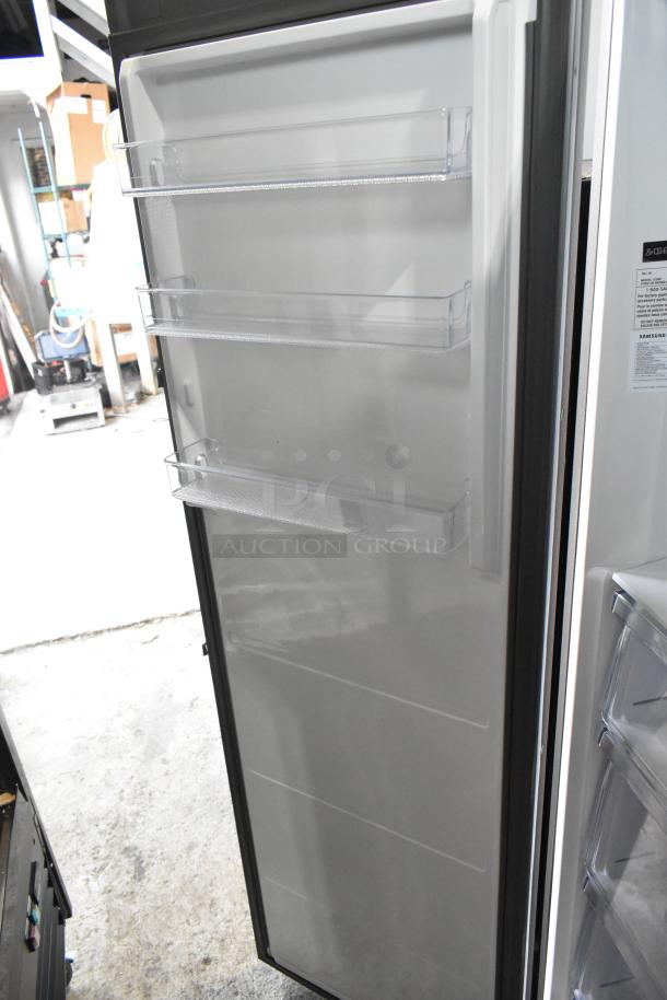Samsung RZ11M7074SA 11.4 cu. ft. convertible upright freezer, open door, clear shelves, like-new condition.