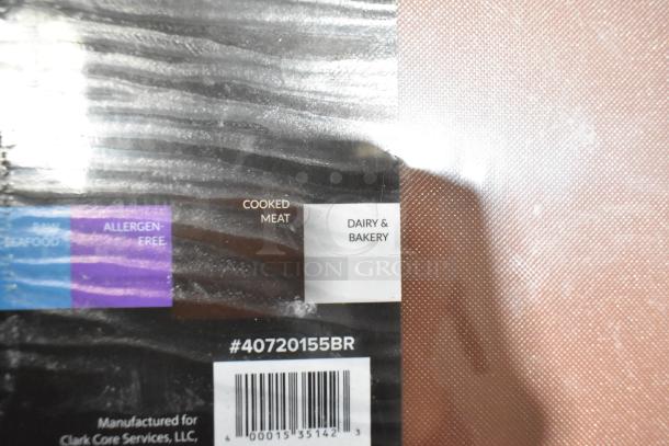 12 new cutting boards with scratch and dent imperfections. Includes markings for cooked meat, dairy, and allergen-free use.