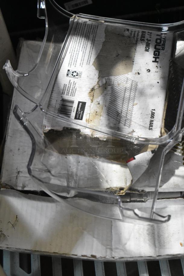 Tier lot with choice cup and lid organizer and drop-in bin lids, visible wear on cardboard packaging.