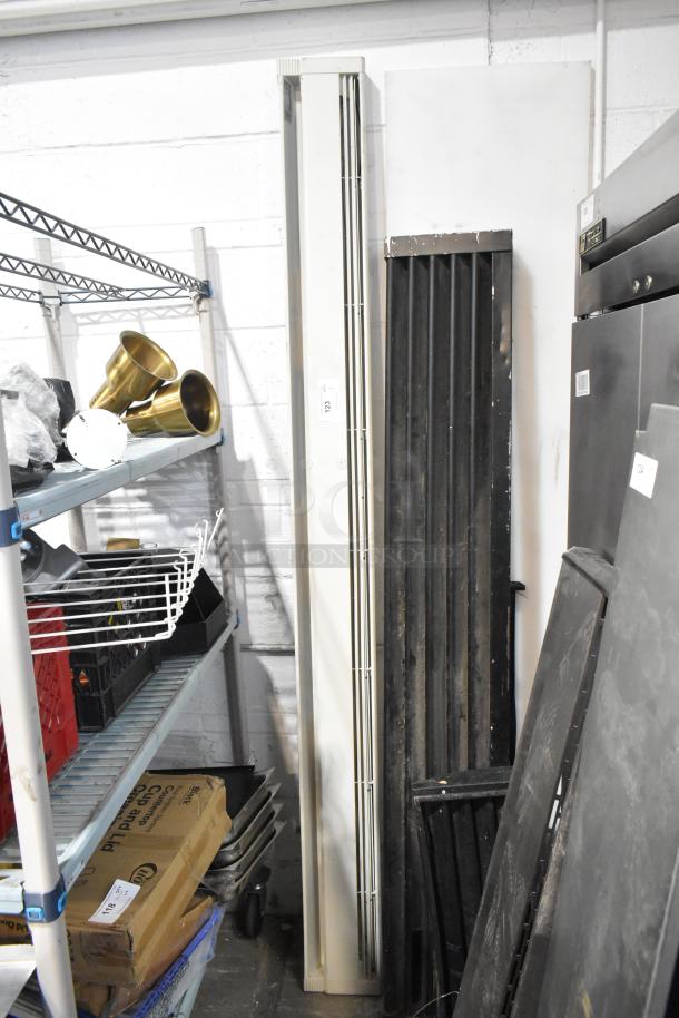 PLF2004D Electric Baseboard Heater, 240 Volts, white finish, in good condition, vertical placement among other items.