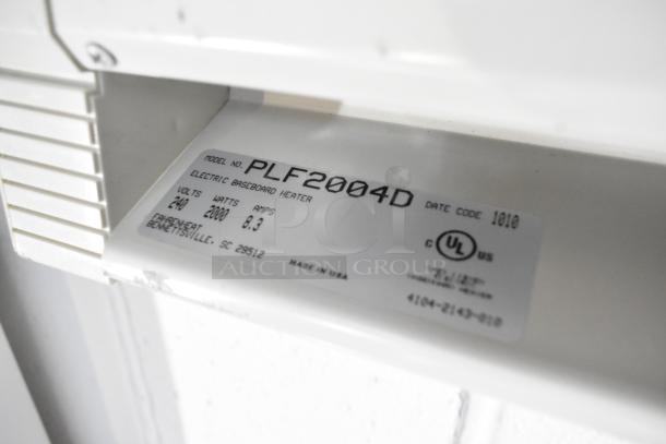 PLF2004D Electric Baseboard Heater, 240 Volts, 2000 Watts, 8.3 Amps. UL listed. Made in USA. Model and specs label visible.