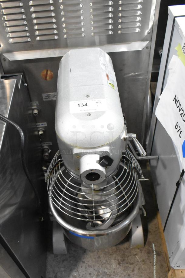 Presto PM-20 commercial countertop dough mixer with bowl guard and dough hook, 20-quart capacity, metal mixing bowl, 110V.