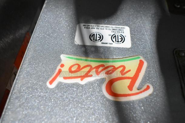 Presto PM-20 Metal Commercial Countertop 20 Quart Planetary Dough Mixer with labels. Includes bowl, guard, hook. 110V, 1 Phase.