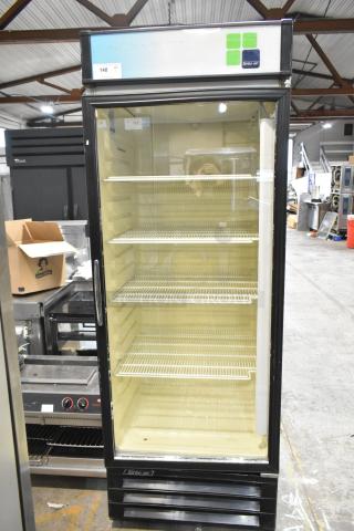 Turbo Air TGM-22RV commercial single door cooler with poly coated racks, metal body, 115V, used condition, visible wear.