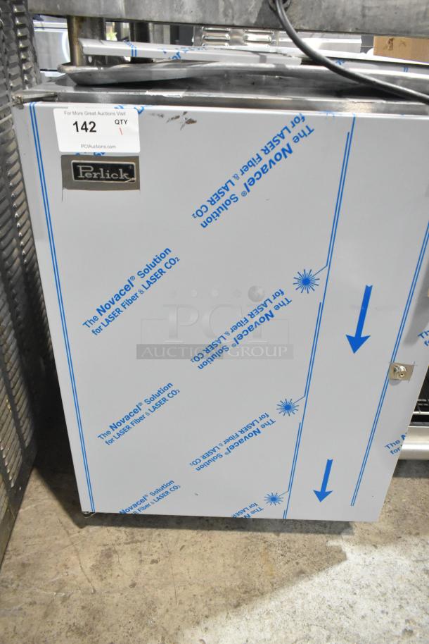 Brand new Perlick HC24RS4S-00-SLCLR stainless steel undercounter cooler, single door, 115V, 1 phase, with protective film.