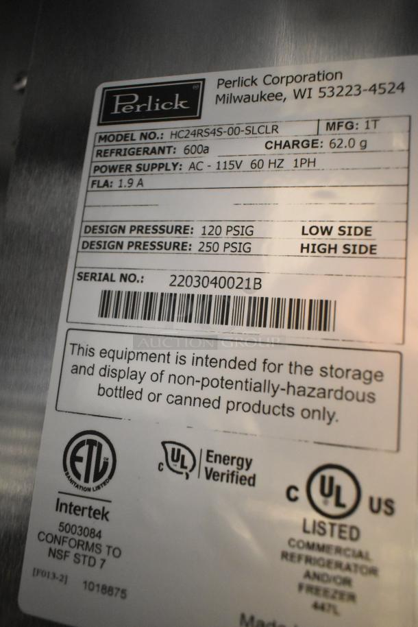 2022 Perlick HC24RS4S-00-SLCLR stainless steel undercounter cooler. New, scratch and dent, 115V, 1 phase, for commercial use.