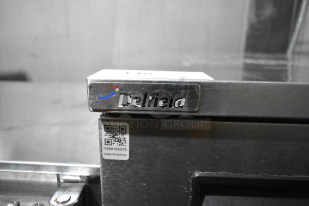 2016 Delfield 406P-STAR2 undercounter cooler, stainless steel, single door, 115 volts, QR code for service, logo visible.