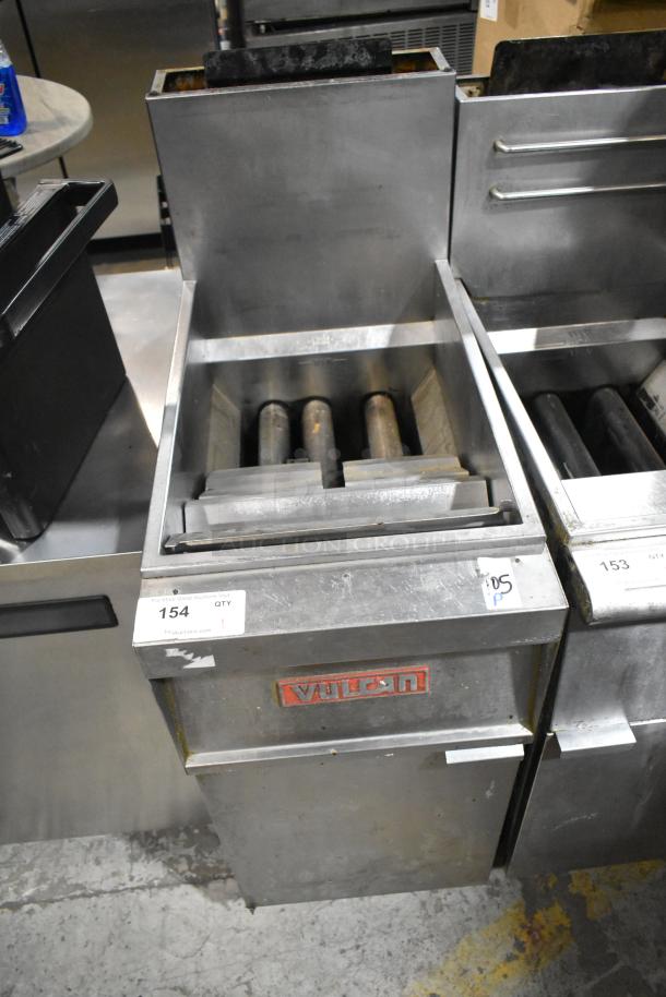 Vulcan 1GR35M stainless steel commercial floor natural gas deep fryer, 80,000 BTU, with visible Vulcan logo.