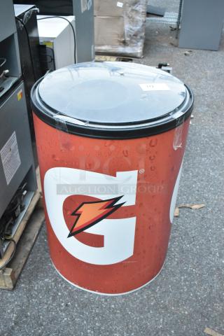Poly Portable Bottle Cooler with Gatorade branding, cylindrical design, and clear lid. Good condition, item tag "172".